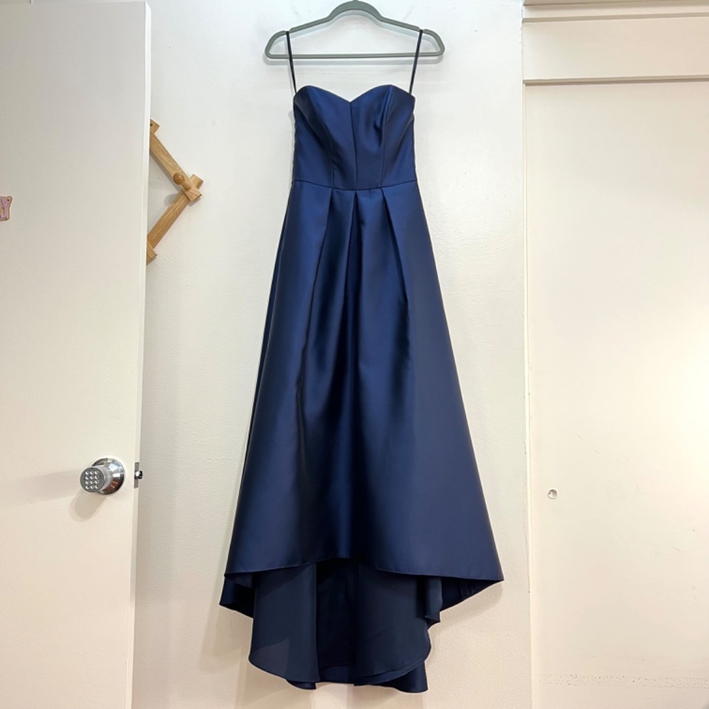 NEW Alfred Sung D699 Strapless High Low Satin Gown Midnight Blue Size 8 - Picture 2 of 11